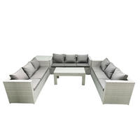 BALKONMÖBEL-SET Polyrattan Hellgrau-Mix 9-teilig - Hellgrau/Grau, Glas/Kunststoff - Fimous