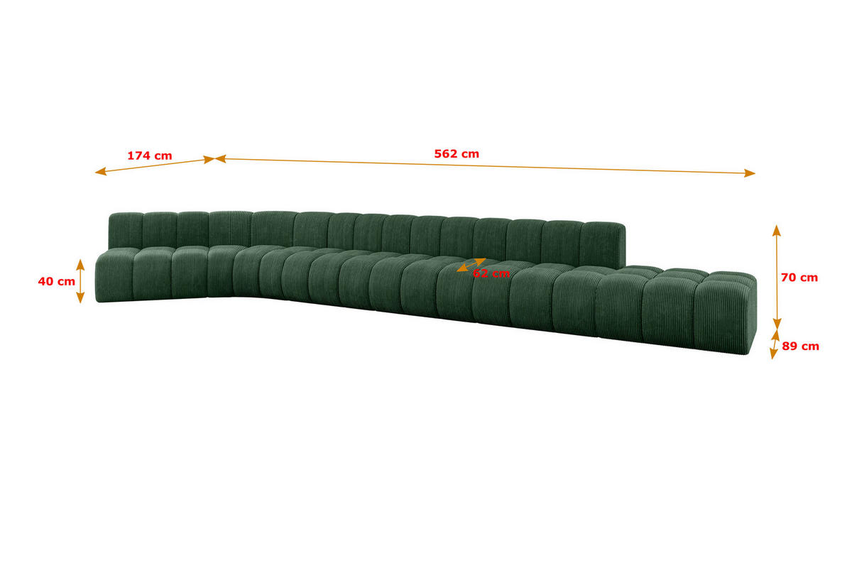 ECKSOFA modulares Sofa Brilo-L3 - 562x174x70 cm Grün - Grün, Holzwerkstoff/Textil (562/174cm) - ALTDECOR