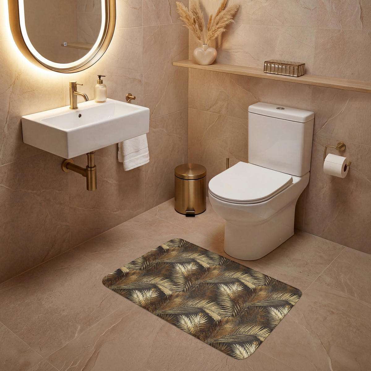 WC PŘEDLOŽKA Tropical - Listy - zlaté 80x50 cm - zlatá, textil/plast (80/1cm) - OnlyWow