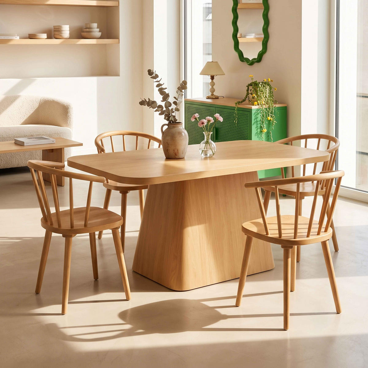 ESSTISCH, helles Holzeffekt - Beige, Holz (90/180/75cm) - Oviala