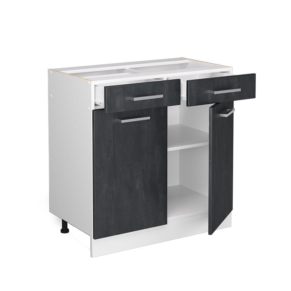 KÜCHENUNTERSCHRANK R-Line Schwarz Beton 80 cm ohne Arbeitsplatte - Schwarz/Weiß, Holzwerkstoff (80/81.6/46cm) - Vicco