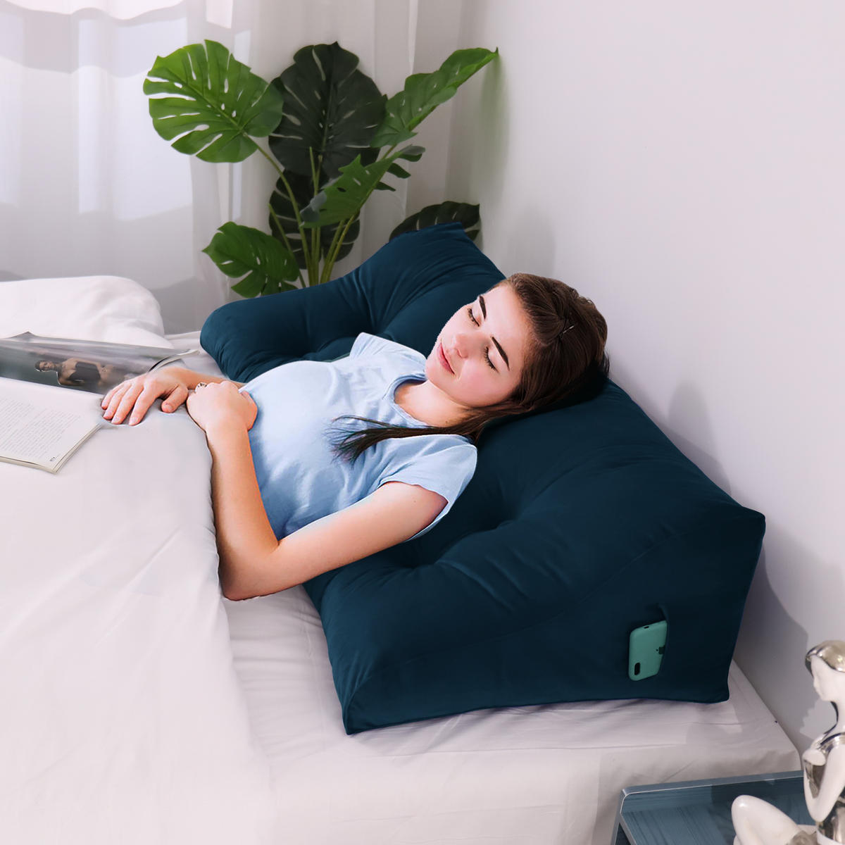 RÜCKENKISSEN Körperkontur Samtlook Blau 200 cm - Blau, Textil (55/200cm) - Vercart