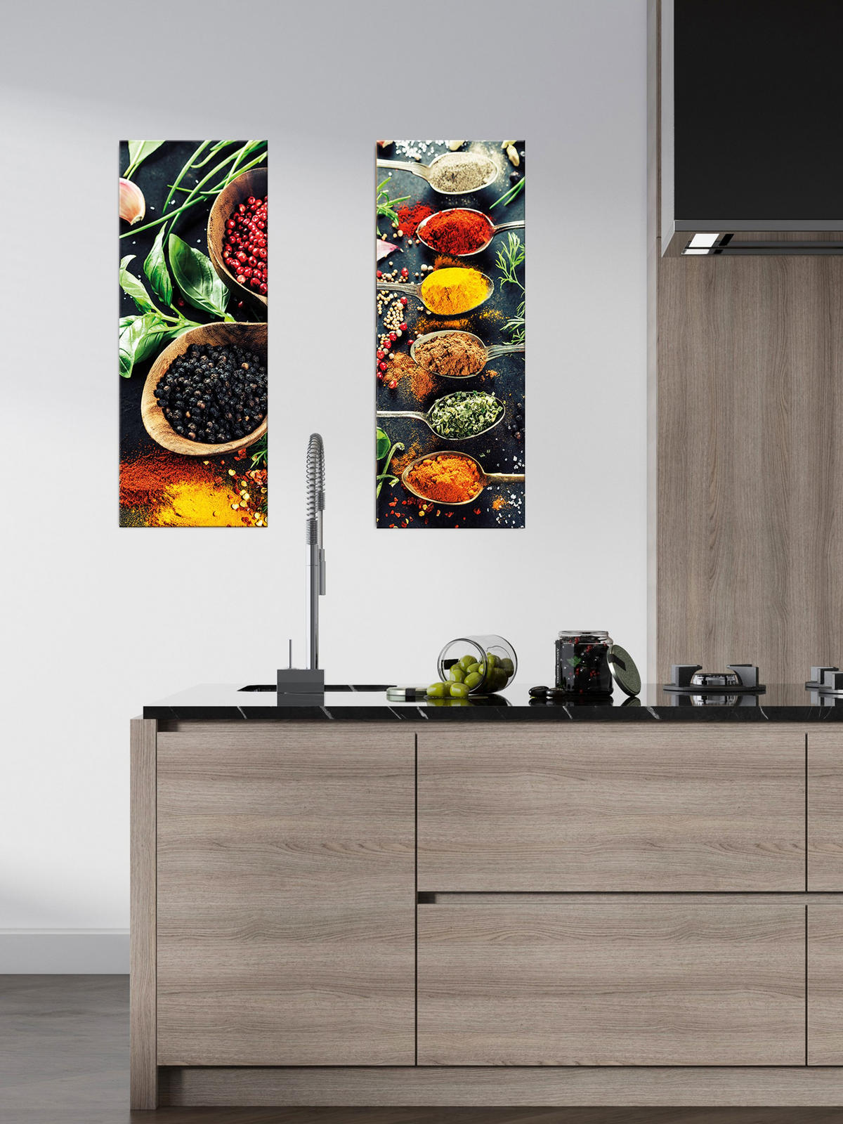 GLASBILD 30x80 cm Küche Kräuter schwarz - Gelb, Glas (30/80cm) - artissimo