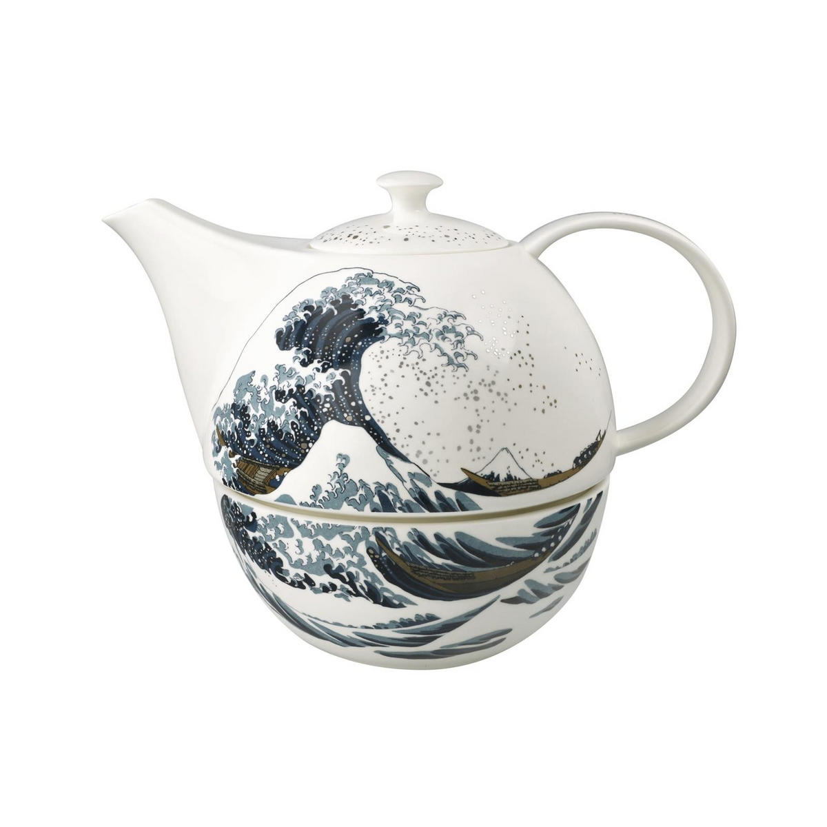 TEEKANNE MIT STÖVCHEN Katsushika Hokusai - Die große Welle bunt 1,2 l - Multicolor, Keramik (1.2L) - Goebel