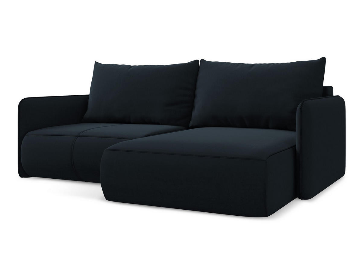 ECKSOFA mit Schlaffunktion Samt Stoff Blau - Blau/Schwarz, Kunststoff/Textil (207/148cm) - Makamii