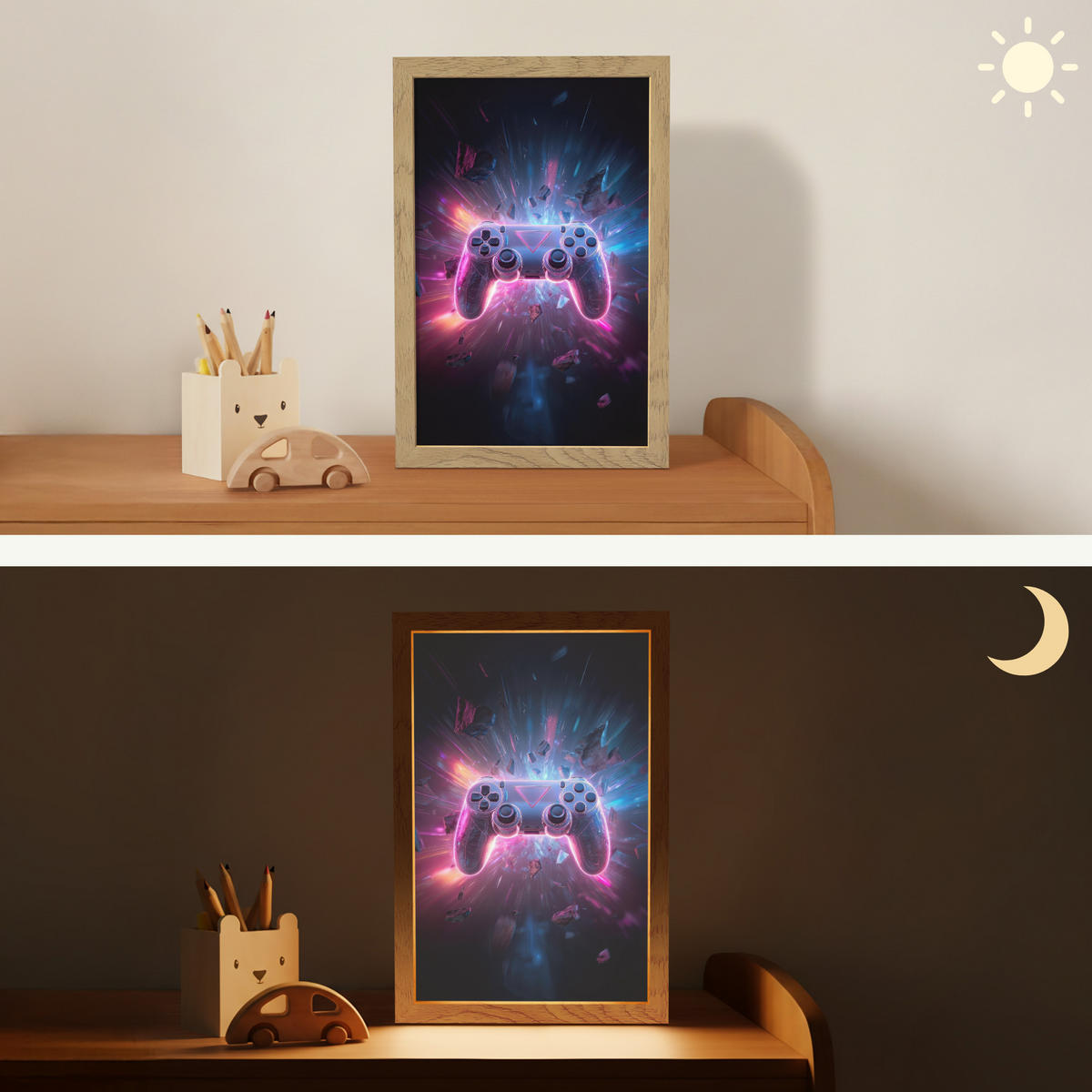 NACHTTISCHLAMPE Controller - Neon - Explosion - Abstrakt 20x30 cm - Violett, Holzwerkstoff (8/20/30cm)
