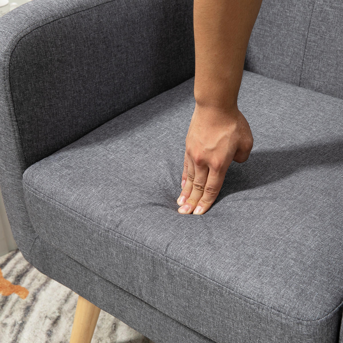 EINZELSESSEL, Leinen, Holz, Hellgrau - Hellgrau, Textil (69.5/86.5/70cm) - HOMCOM