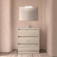 BADEZIMMERMÖBEL NOJA 800 3 Schubladen NATURAL + Waschtisch + Spiegel - Schwarz, Metall (45/81/80cm) - Salgar