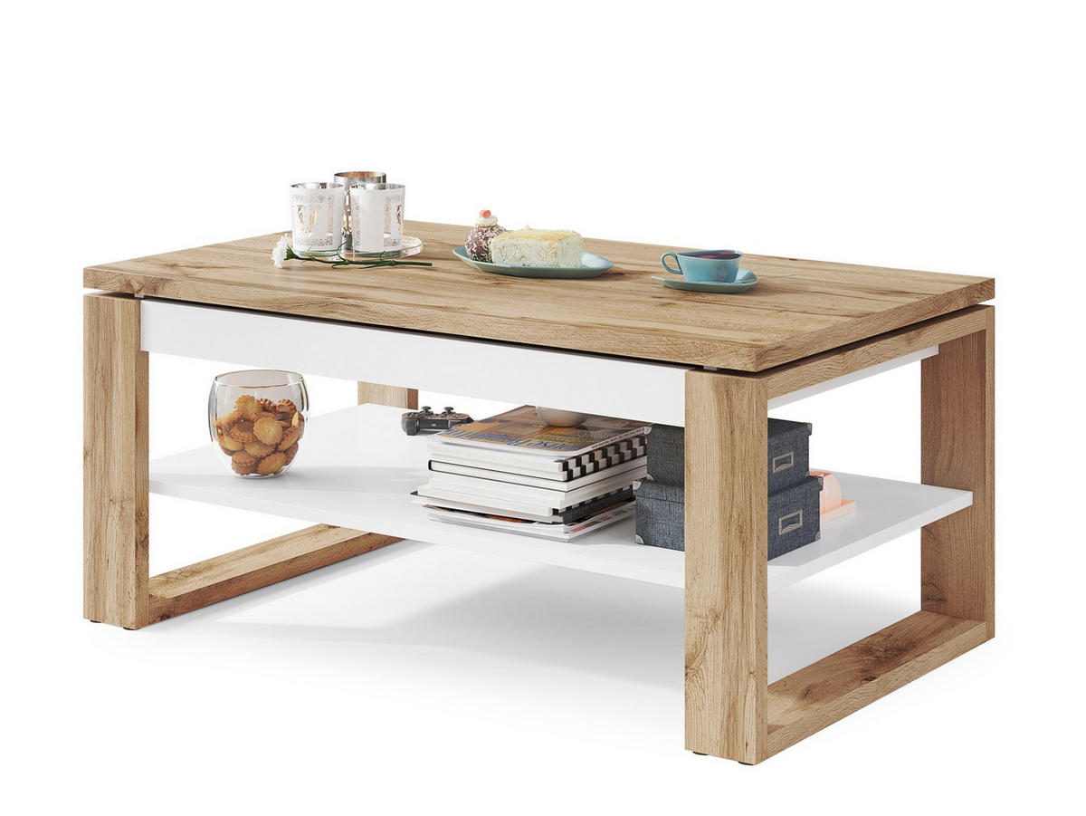 COUCHTISCH rechteckig Eiche Wotan Weiß aufklappbar 110/65/50 cm - Eiche Wotan/Weiß, Holzwerkstoff (65/110/50cm) - designimpex