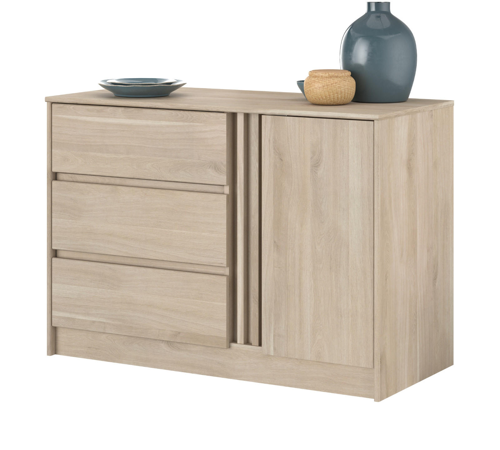 KOMMODE Eiche japanisch 110 cm, Sideboard mit 3 Schubladen - Eichefarben, Holzwerkstoff (110/77/50cm) - Parisot Meuble