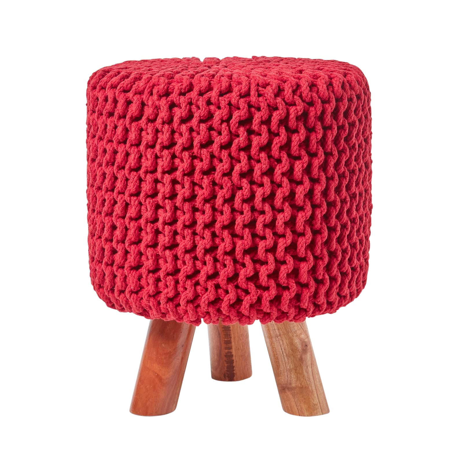 STRICK-HOCKER rot, Dreibein 32/32/42 cm - Rot, Textil (32/42/32cm) - Homescapes