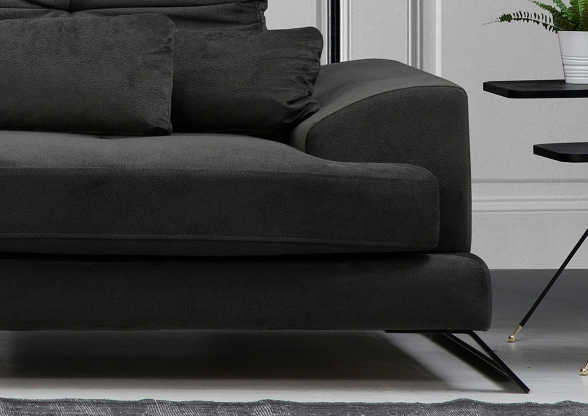 ECKSOFA mit verstellbarer Rückenlehne - Anthrazit/Creme, Holz/Textil (304/190cm) - myHomelando