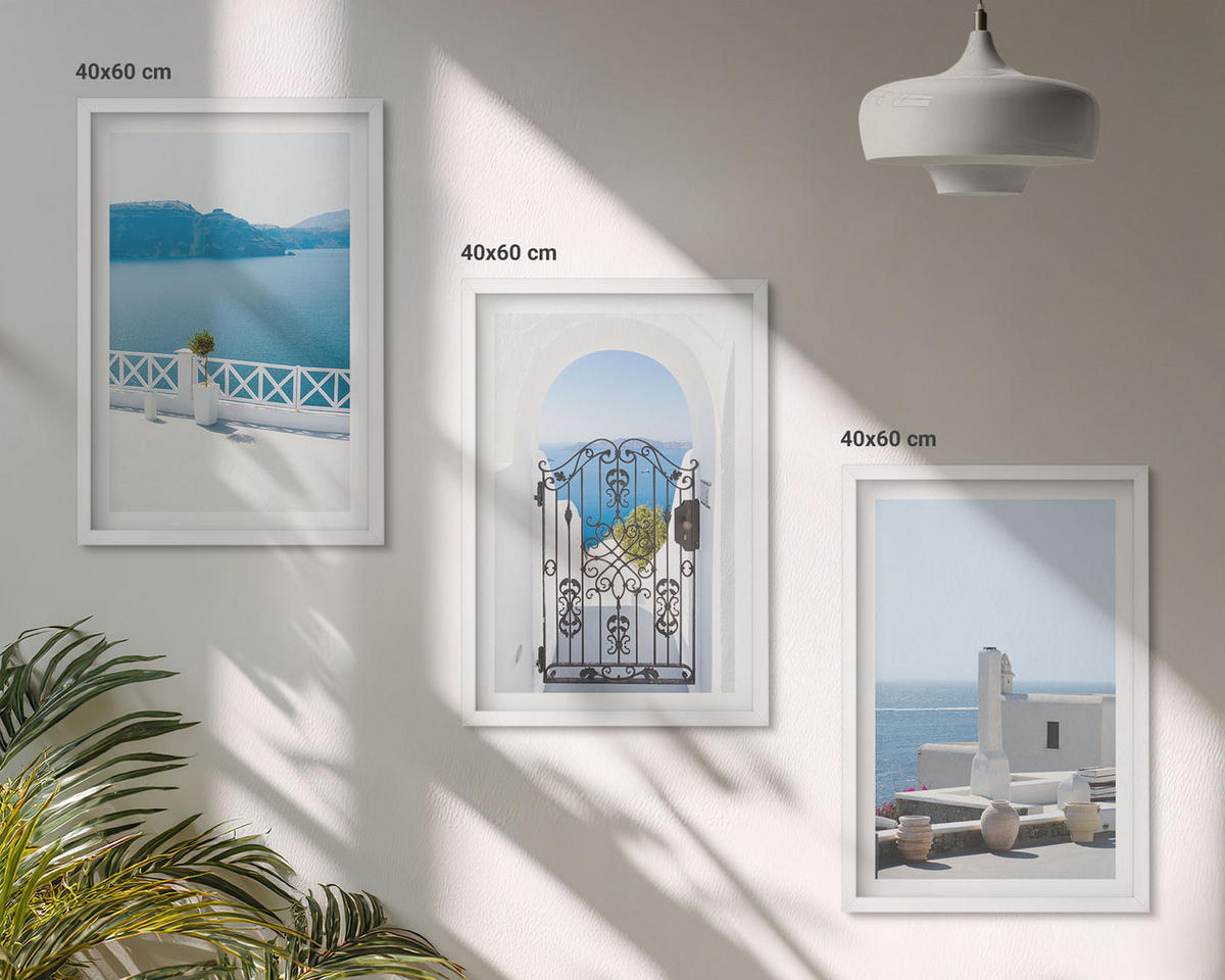 BILDER SET 3er Set - 40x60 cm Weißer Rahmen - Gebäude am Weißen Meer, Griechenland - Weiß, Kunststoff (40/60cm) - TULUP
