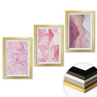 WANDBILDER 3er Set - 20x30 cm Goldrahmen - Rosa geometrische Pfingstrosen - Goldfarben, Kunststoff (20/30cm) - ArtPrintCave