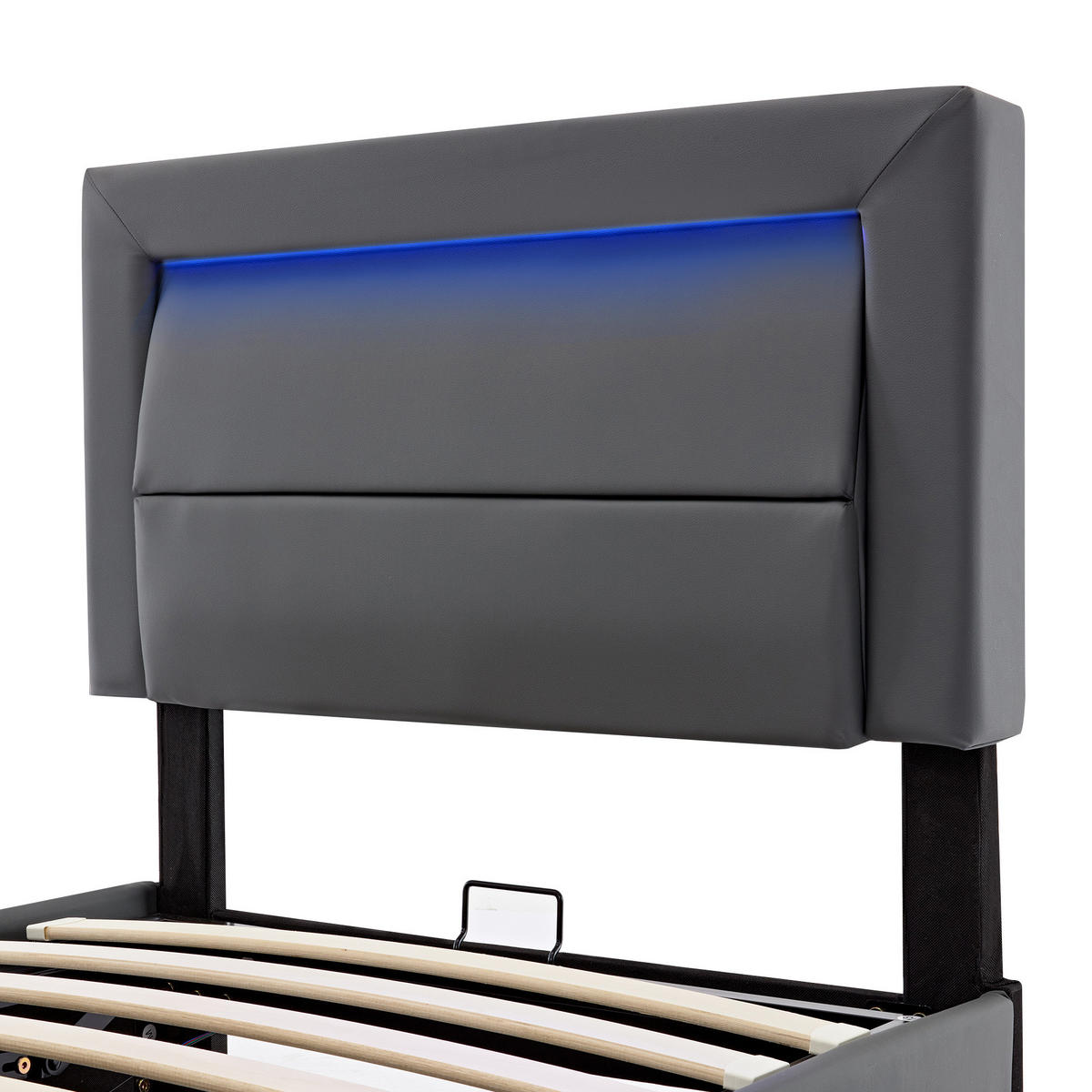 POLSTERBETT 90x190cm Grau PU Mit USB LED & Stauraum - Grau, Leder (90/190cm) - FLIEKS
