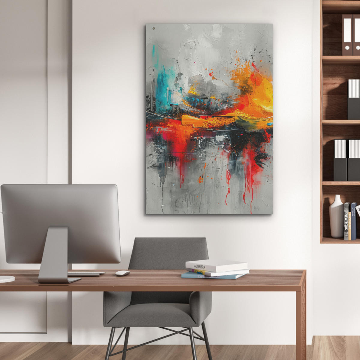 AKUSTIKBILD Moderne Kunst - Orange - Grau - Abstrakt Wanddeko 60x90 cm - Hellgrau, Kunststoff (60/90/0.9cm) - MuchoWow