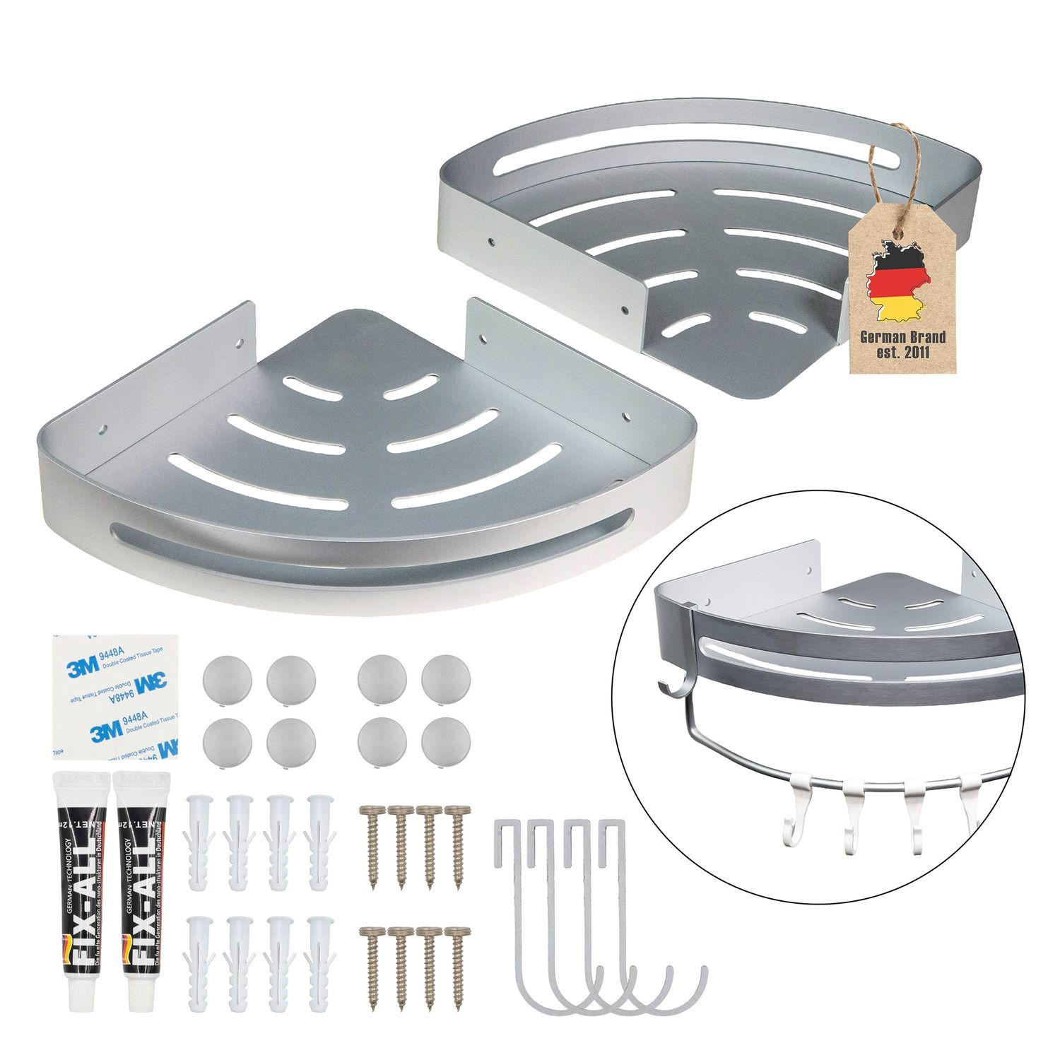 DUSCHABLAGE mit 2 Haken (2tlg-Set) - Silberfarben, Metall (22.5/4.5/30.5cm) - Intirilife