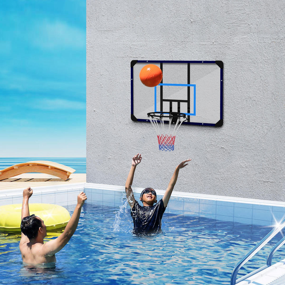 BASKETBALLKORB - Blau/Schwarz, Metall (61/113cm) - SPORTNOW