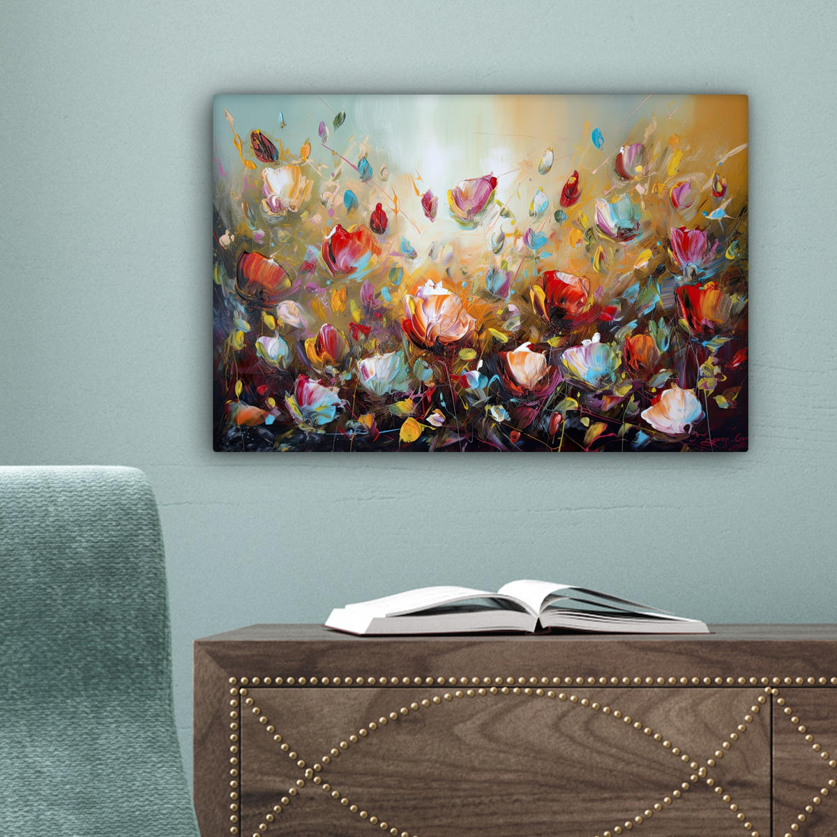 LEINWANDBILD Blumen - Kunst - Natur - Ölgemälde 30x20 cm - Multicolor, Textil (30/20cm) - MuchoWow