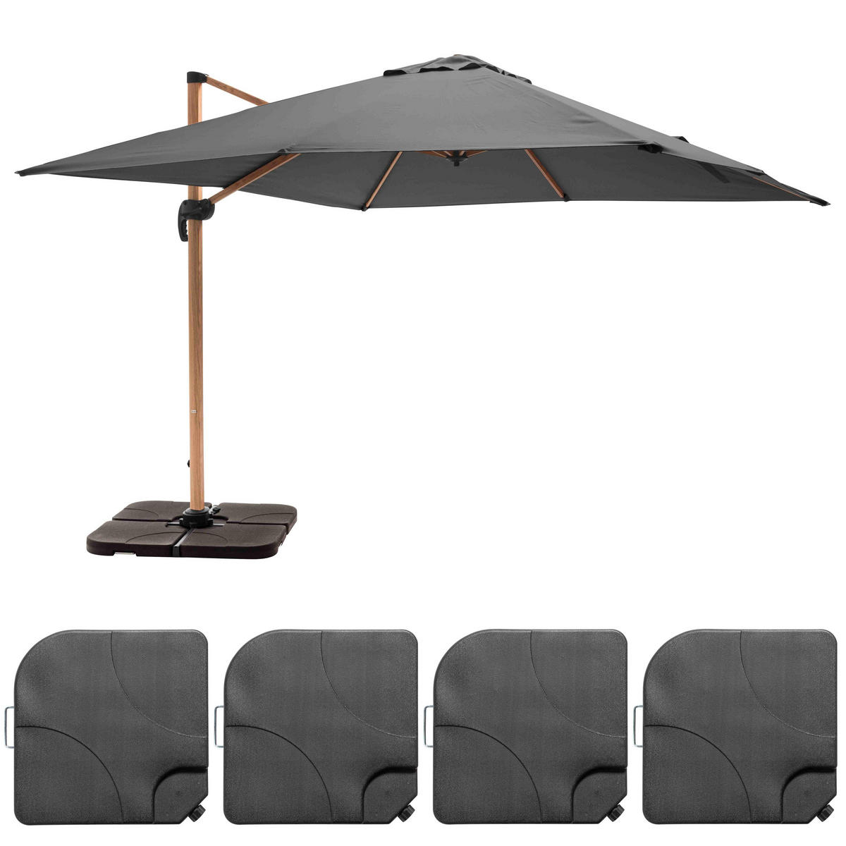 SONNENSCHIRM 3x3m mit 4 Gewichtsplatten, Grau - Grau, Metall (300/300cm) - Oviala