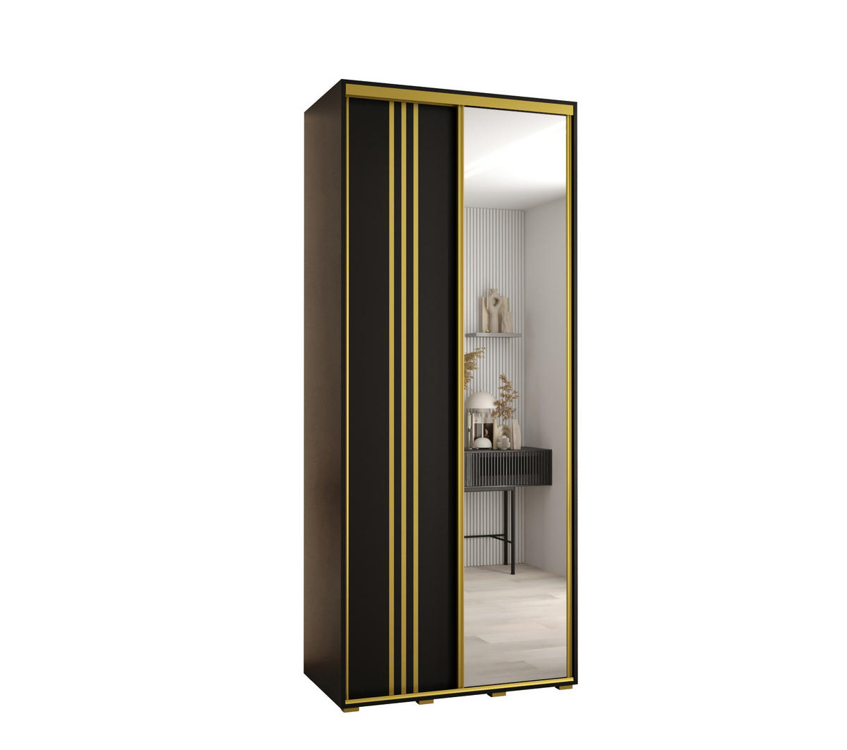 SCHWEBETÜRENSCHRANK 235,2/100/45 2-türig - Goldfarben/Schwarz, Holz/Metall (100/235/45cm) - Abiks Möbel