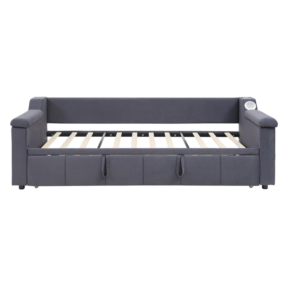 SCHLAFSOFA 90/190-180/190 cm mit hydraulischem Auszug, Bluetooth-Stereo, USB und Ablagefächern, Grau - Grau, Textil (216/69/97cm) - Redom