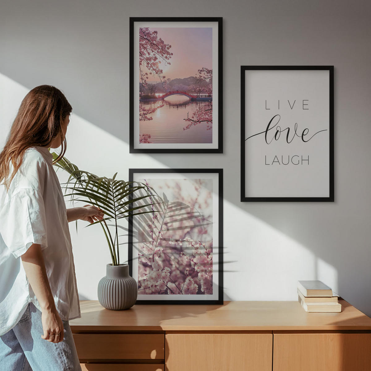 WANDBILDER 3er-Set - 40x60 cm Schwarzer Rahmen - Blumenbrücken-Inschriftenmotiv - Schwarz, Kunststoff (40/60cm) - ArtPrintCave