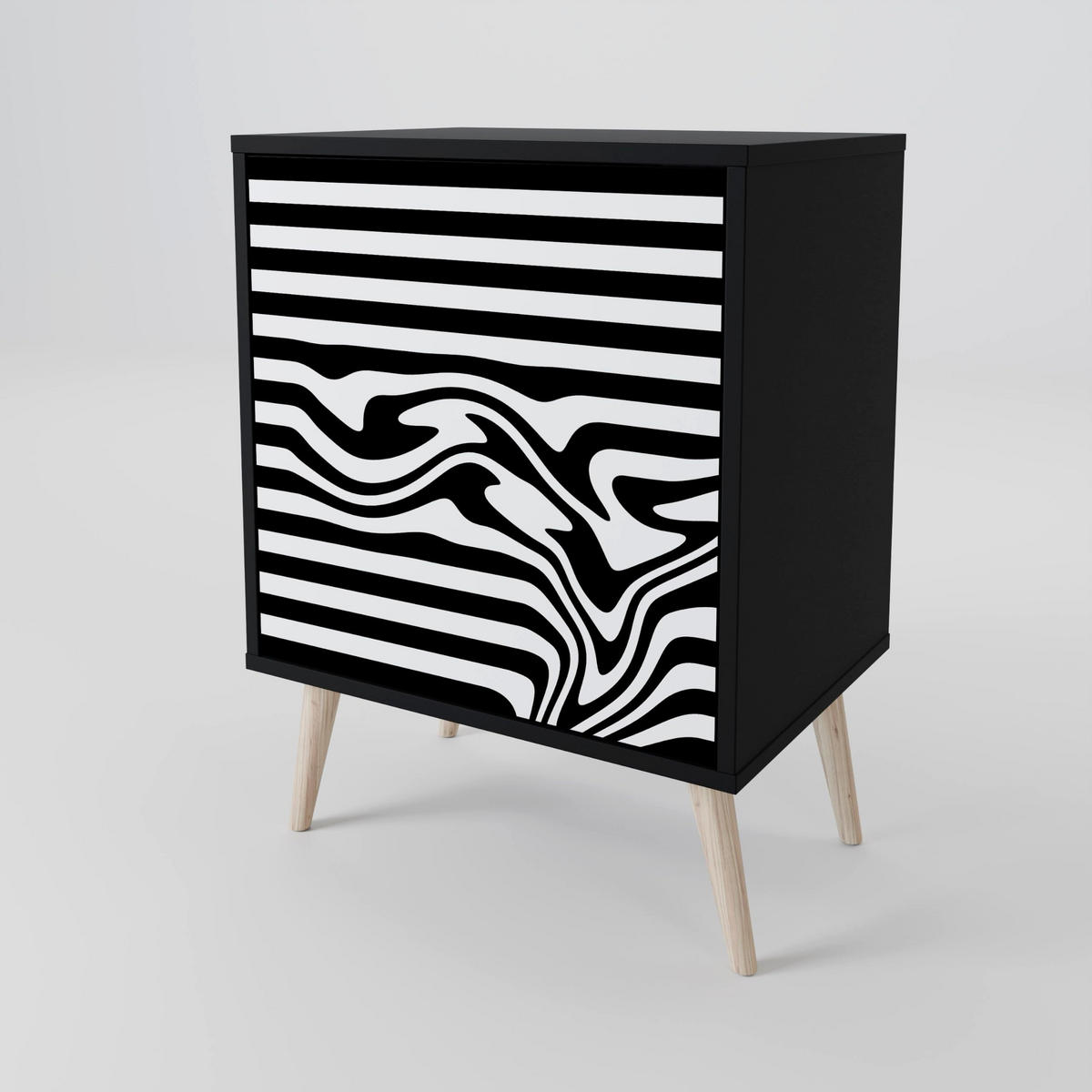 SIDEBOARD SPECTRA SHOWCASE, Schwarz, 57,5x42x72,5 cm, Schwarze Metallfüße - Multicolor/Schwarz, Holzwerkstoff/Metall (57.5/72.5/42cm) - SpaceRebels