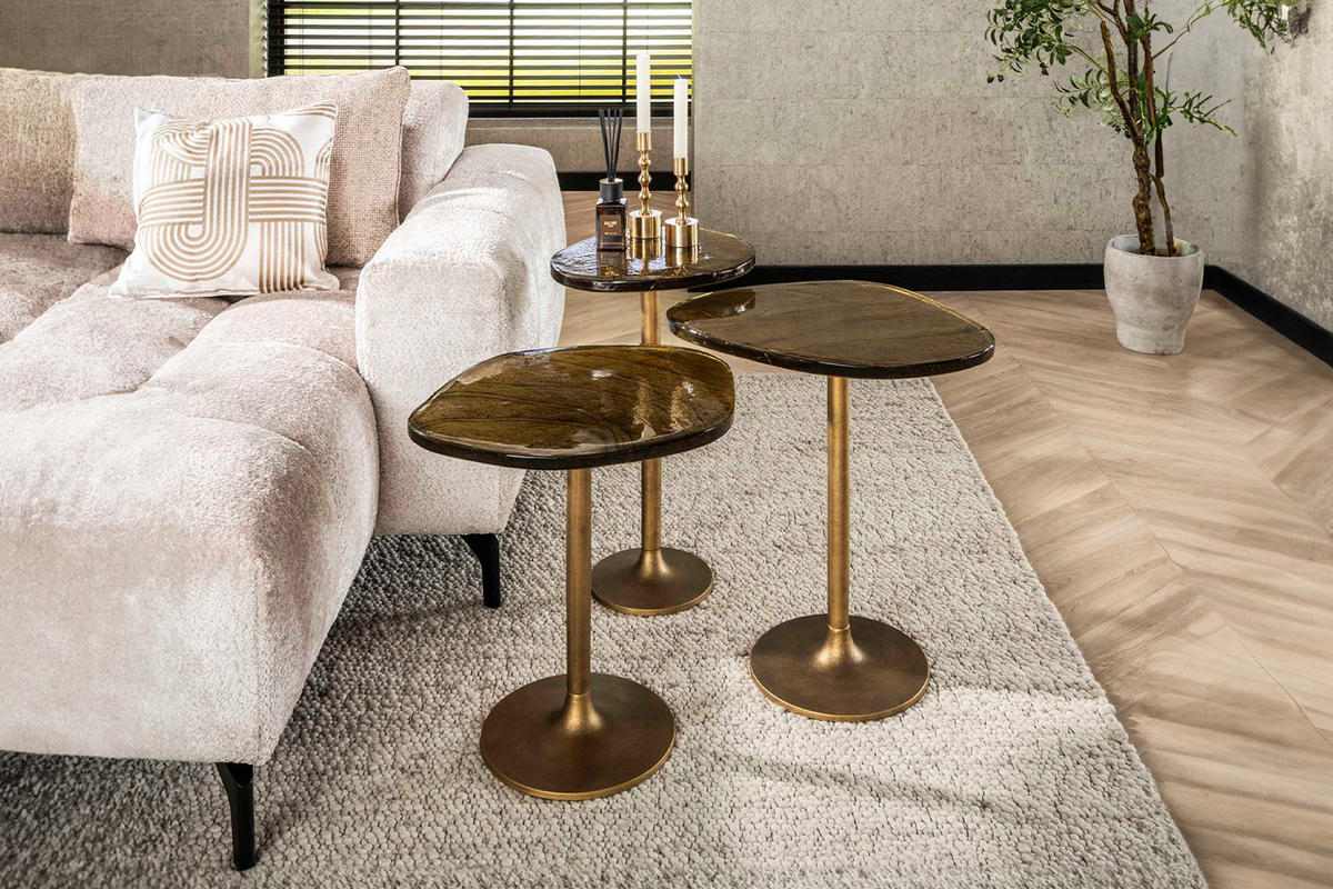 BEISTELLTISCH DARI Gold Glas - Goldfarben, Glas/Metall (53/42/50cm) - KAWOLA