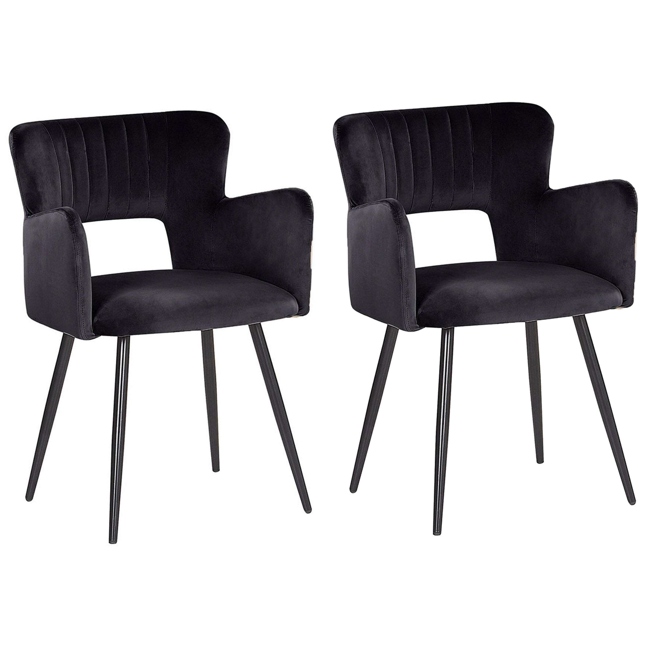 ESSZIMMERSTUHL 2er-Set Samtstoff Schwarz Sanilac - Schwarz, Textil/Metall (52/75/44cm) - Beliani