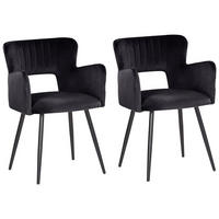 ESSZIMMERSTUHL 2er-Set Samtstoff Schwarz Sanilac - Schwarz, Textil/Metall (52/75/44cm) - Beliani