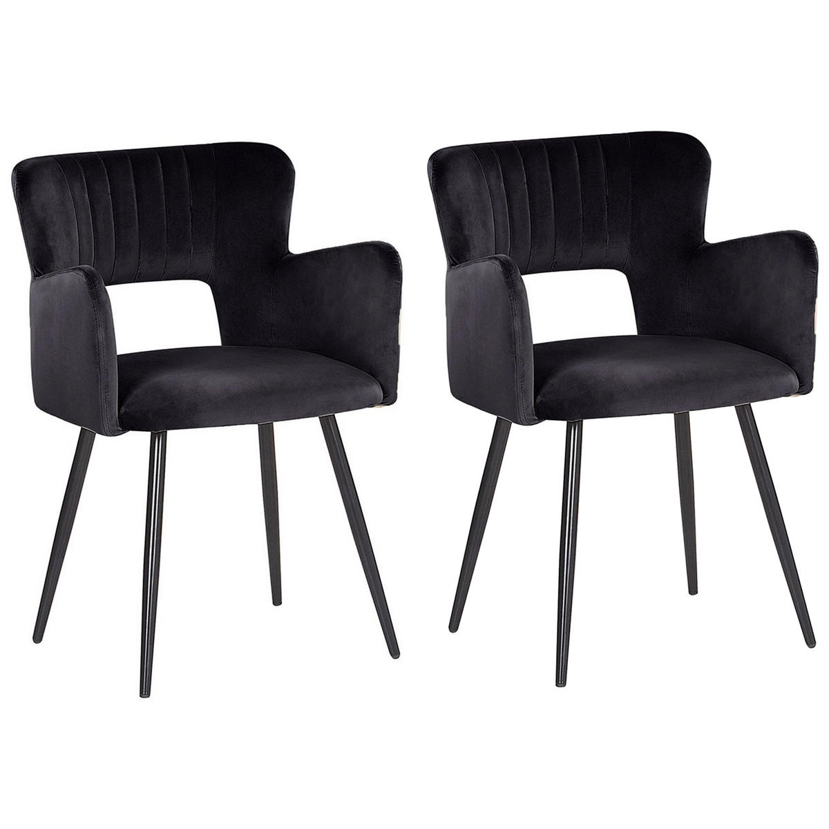 ESSZIMMERSTUHL 2er-Set Samtstoff Schwarz Sanilac - Schwarz, Textil/Metall (52/75/44cm) - Beliani