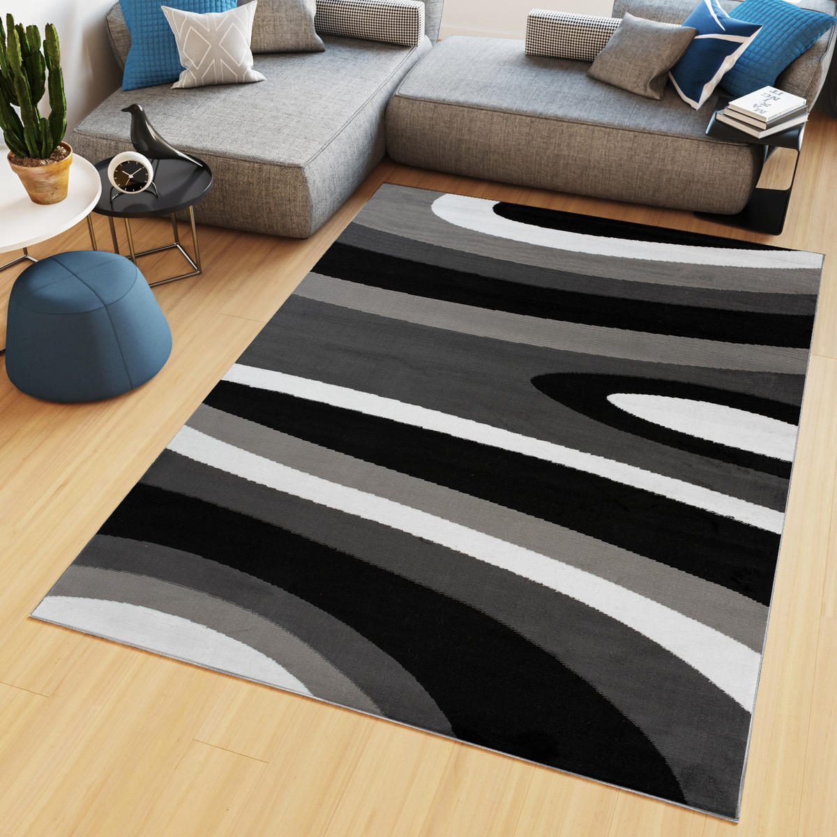 TEPPICH MAYA Schwarz Streifen Gestreift 250/350 cm - Schwarz, Textil (250/350cm) - Tapiso