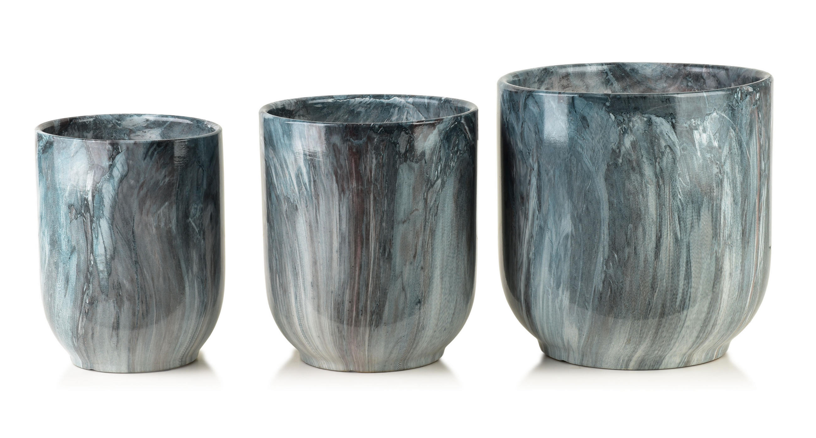 BLUMENTOPF Neva Marble 3er Set Blau 28x28x29/23,5x23,5x26,5/19x19x24,5cm - Blau, Keramik (28/29cm) - Mondex