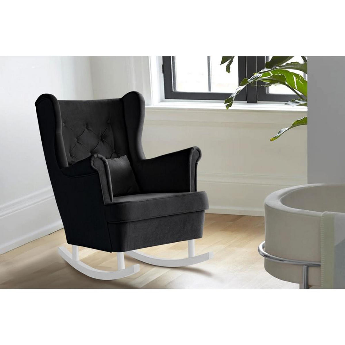 SCHAUKELSTUHL Fabio schwarz mit Weiß Beinen - Schwarz/Weiß, Textil (82/103/108cm) - Beautysofa