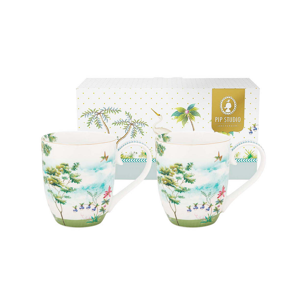 BECHER 2er-Set Xl jolie heron 450 ml - Weiß, Keramik (0.45L) - Pip Studio