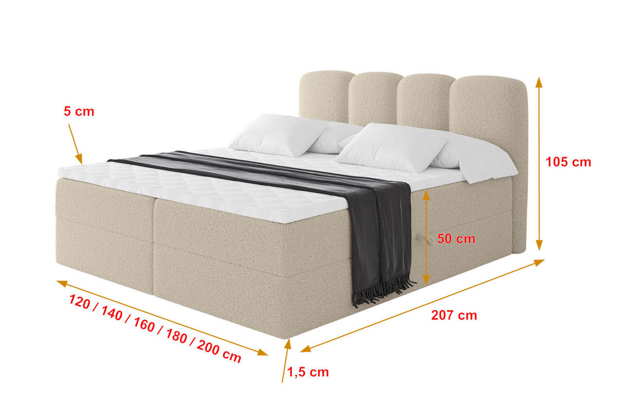 BOXBETT mit Matratze H4 - NINA - 160x200 cm Dunkelbeige - Baltimorefarben, Holzwerkstoff (160/200cm) - ALTDECOR