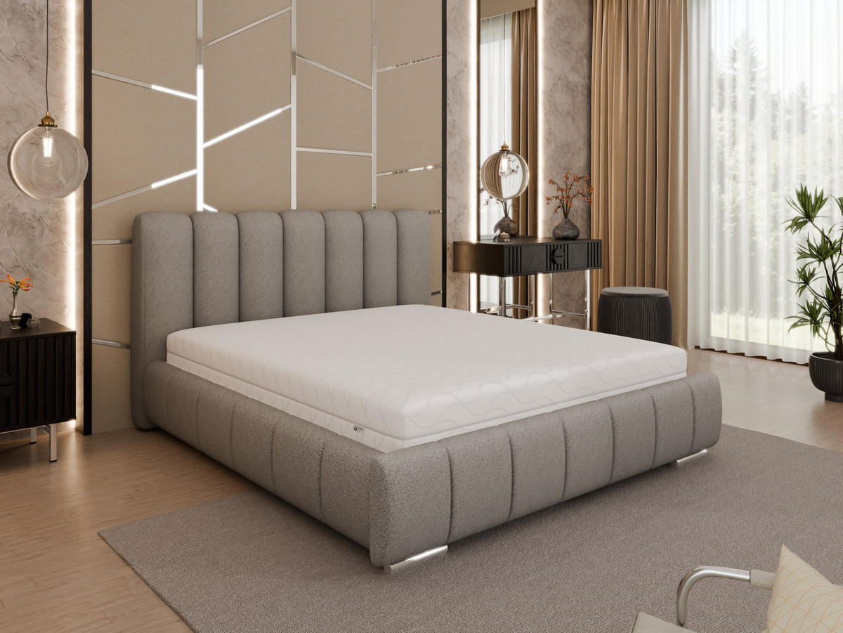 POLSTERBETT Zaira 160x200cm – Elegantes Polsterbett für modernen Wohnstil , Taschenfederkernmatratze Pocket (19cm), hellgrau - Hellgrau, Holz (160/200cm) - Panda Möbel