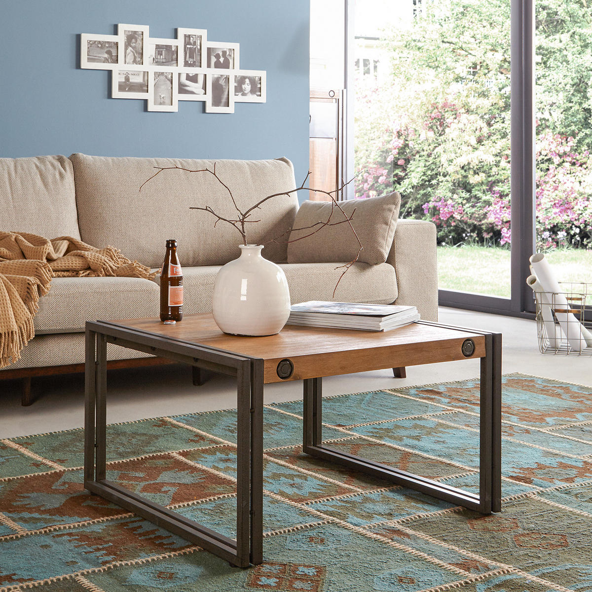 COUCHTISCH - Akazie massiv / Metall, 70 cm - Akaziefarben, Holz (70/70/40cm) - home24