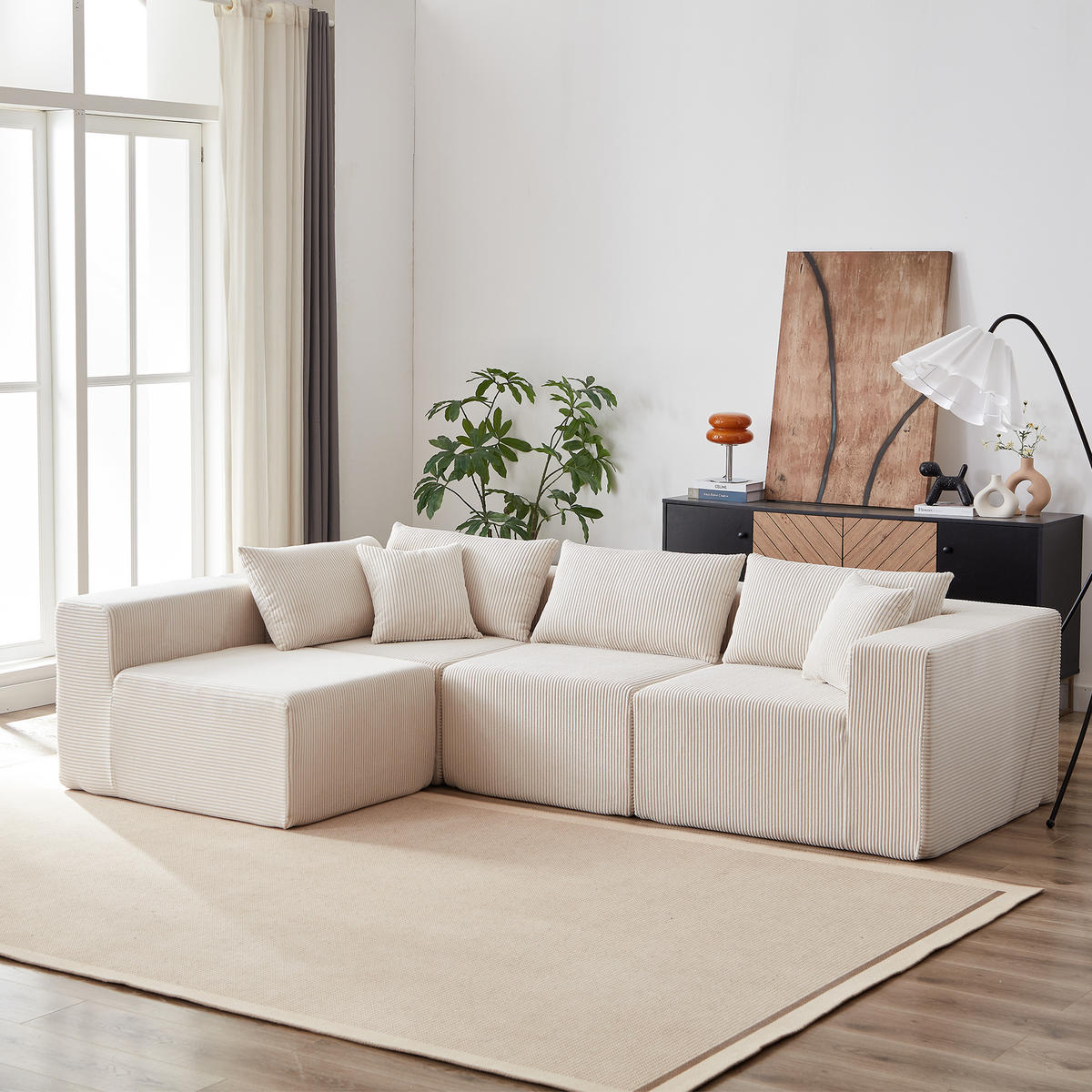 ECKSOFA 264/167/71 cm Beige Cord, 4 Sitze - Beige, Textil (167/264cm) - Oxeza