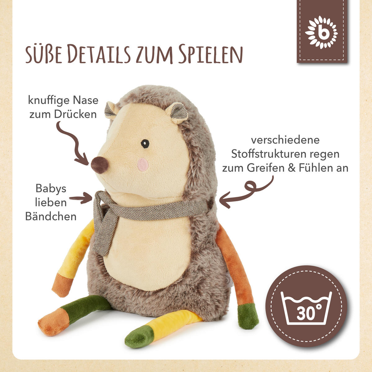 PLÜSCH Kuscheltier Igel - Braun, Textil (22/30cm) - Bieco Spielwaren
