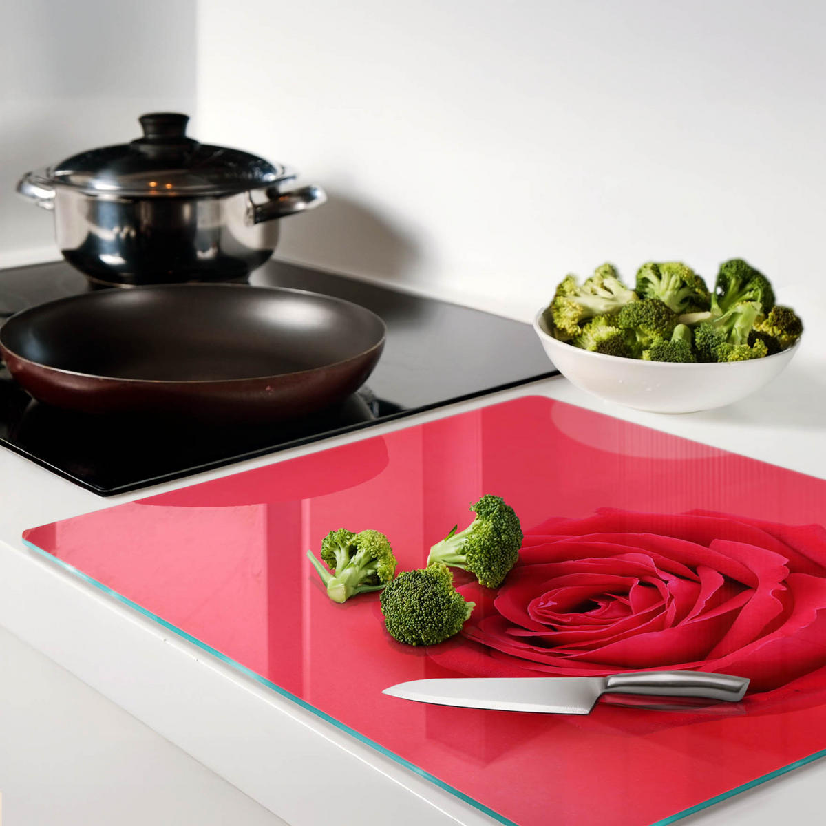 GLASPLATTE 60x52 cm Rote Rose - Rot, Glas (60/0.4/52cm) - TULUP