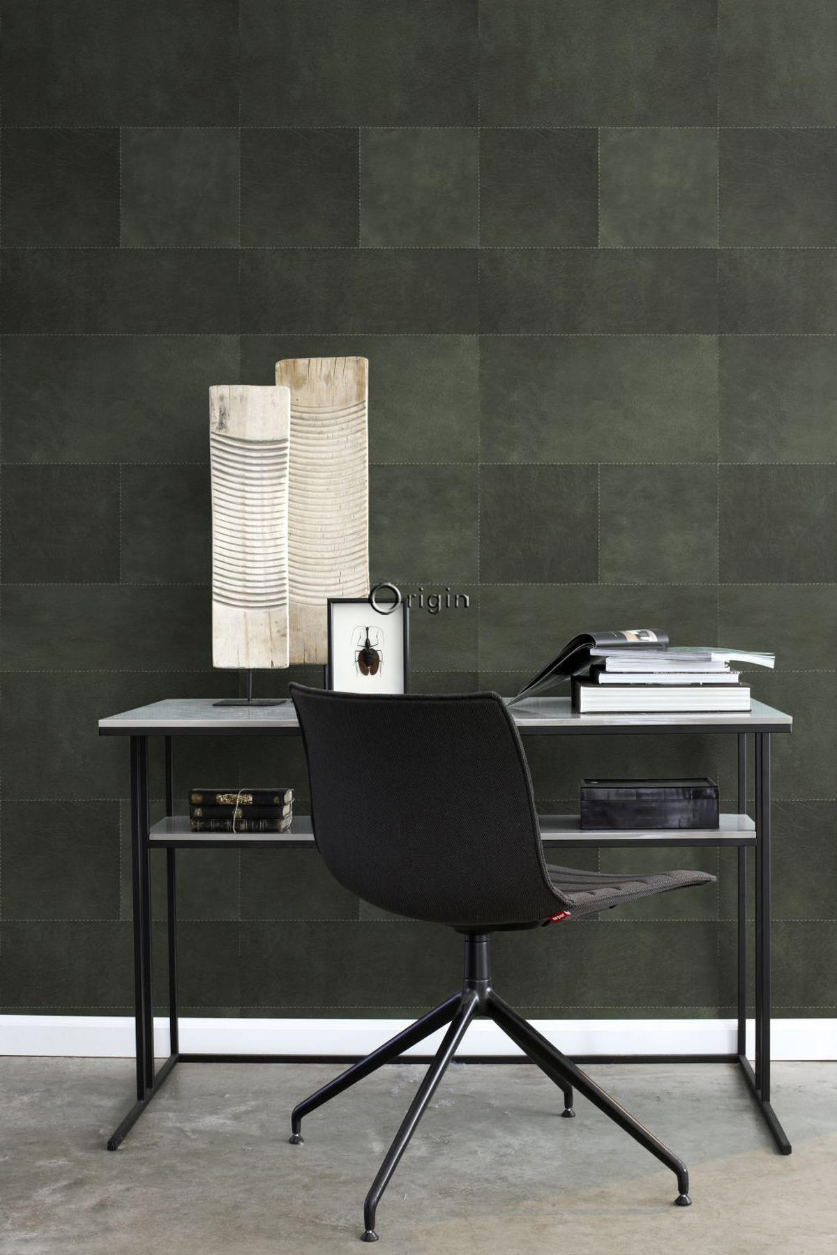 XXL-VLIESTAPETE Fliesenmuster mit Lederoptik 50 x 837 cm - Grün, Papier (50/837cm) - Origin Wallcoverings