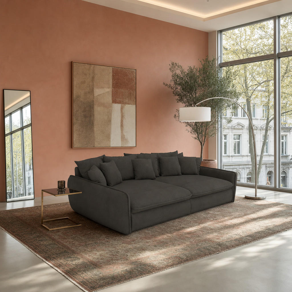 BIGSOFA Hereford XXL Cord Grau inkl. 12 Kissen 274/131/61 cm - Anthrazit, Kunststoff/Textil (274/61/131cm) - foamnova