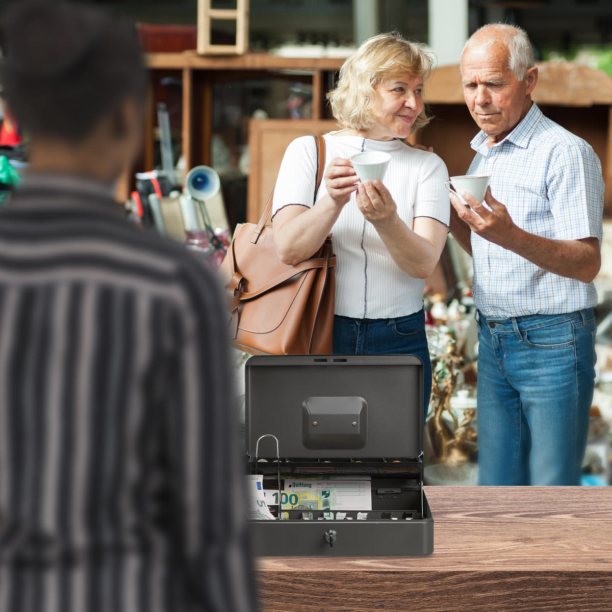 GELDKASSETTE - Silberfarben, Kunststoff/Metall (30.5/8.5/24.5cm) - Relaxdays