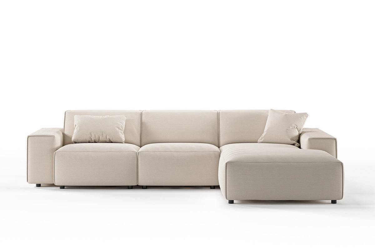 ECKSOFA RANI Cremeweiß Cord - Creme/Schwarz, Kunststoff/Textil (299/189cm) - KAWOLA