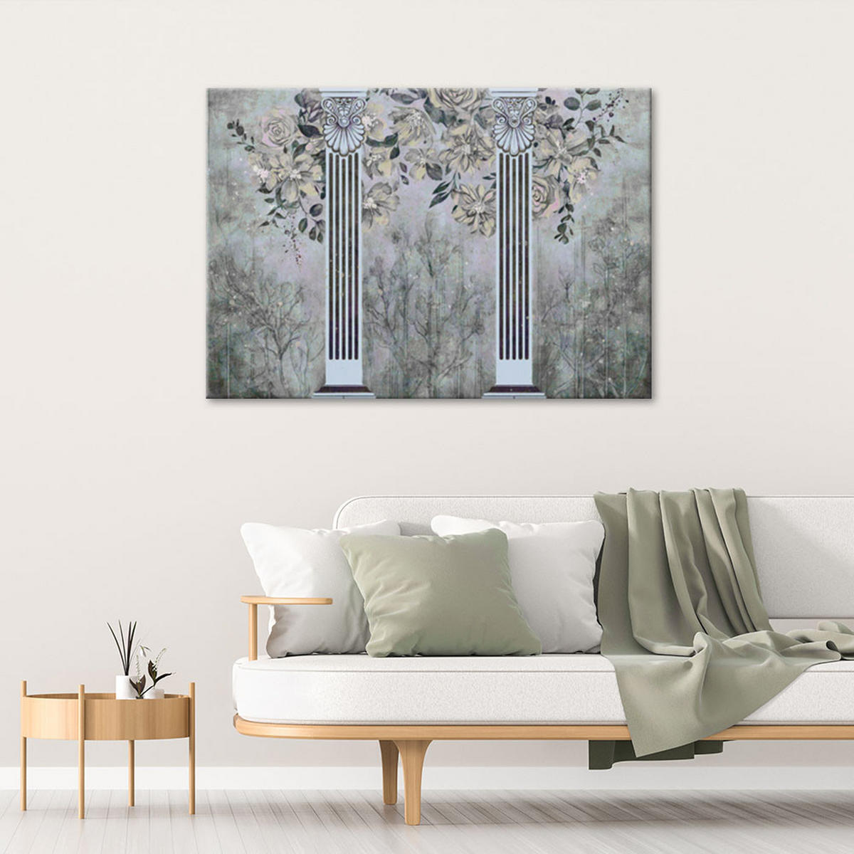 WANDBILD antike säulen und blumen - Grün, Textil (60/40cm) - Feeby