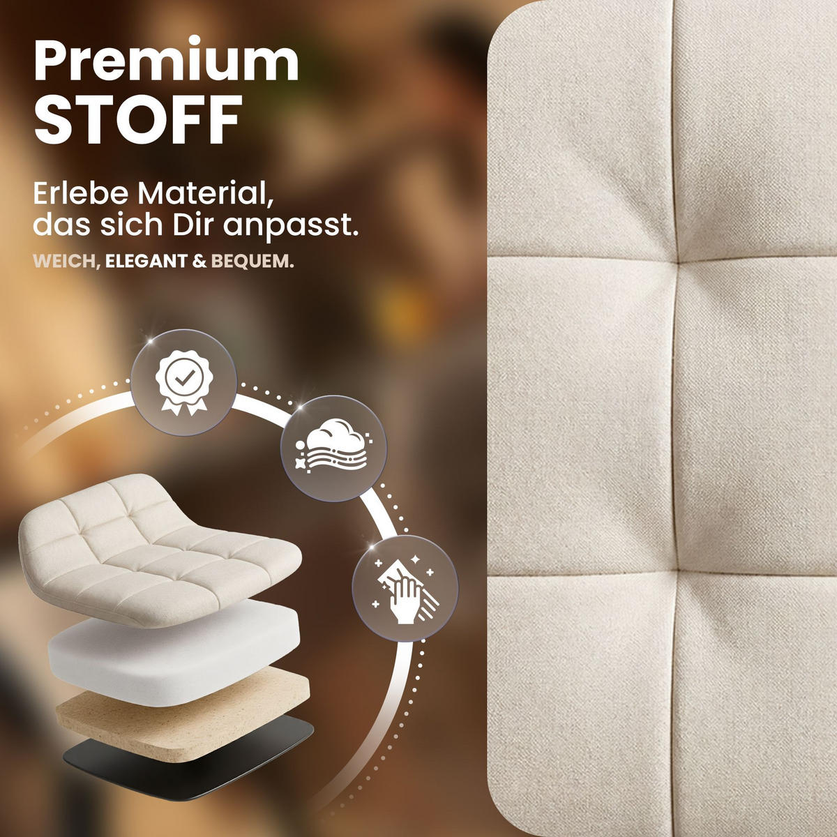 BARHOCKER Stoff Creme - Creme/Schwarz, Textil/Metall (44/108/50cm) - CLP