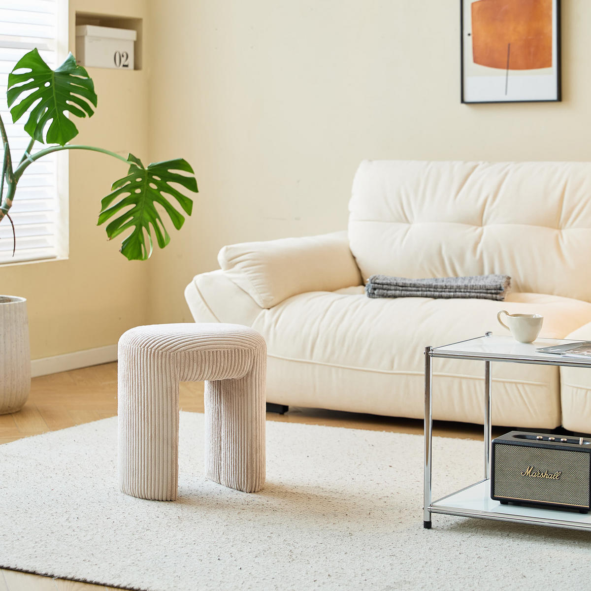 POUF kord Beige - Beige, Textil (40/45/35cm) - Nordlys