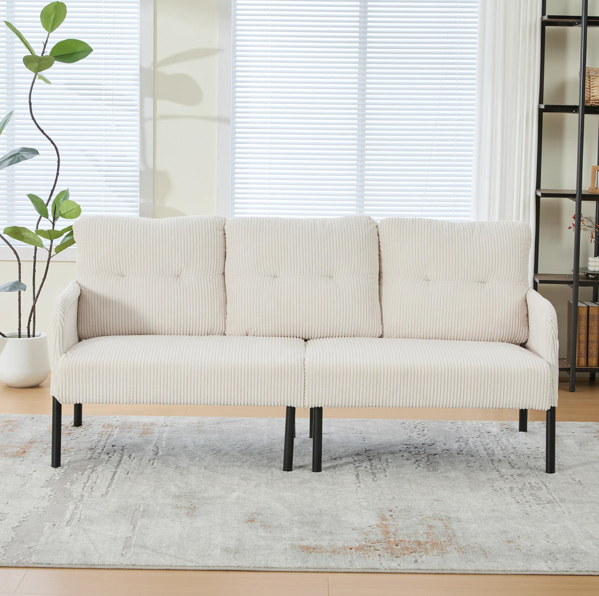 SOFA 3-Sitzer mit Seitentasche 171 x 72 x 80 cm Cord Beige - Beige, Kunststoff (171/80/72cm) - Meubliv